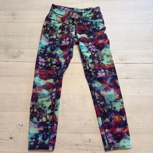 Athleta Floral Fade Sonar Capri Leggings Zip Pocket Cropped womens XXS
